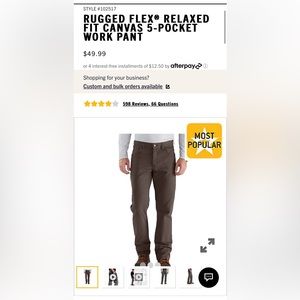 Carhartt RUGGED FLEX® RELAXED FIT CANVAS 5-POCKET WORK PANT Men size 31x30 brown